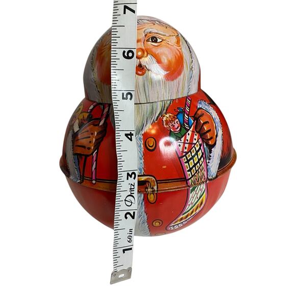 Vintage Roll Poly Santa Metal Tin Tobacco Candy Hong Kong St Nick Christmas Deco - Picture 10 of 14